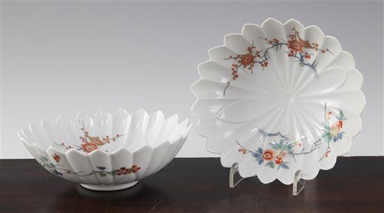 A pair of Japanese Kakiemon petal-moulded dishes, c.1680-1710, width 15.6cm